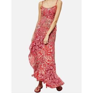 Free People Intimately Forever Yours Smocked Slip Dress Pink/Red Paisley Medium